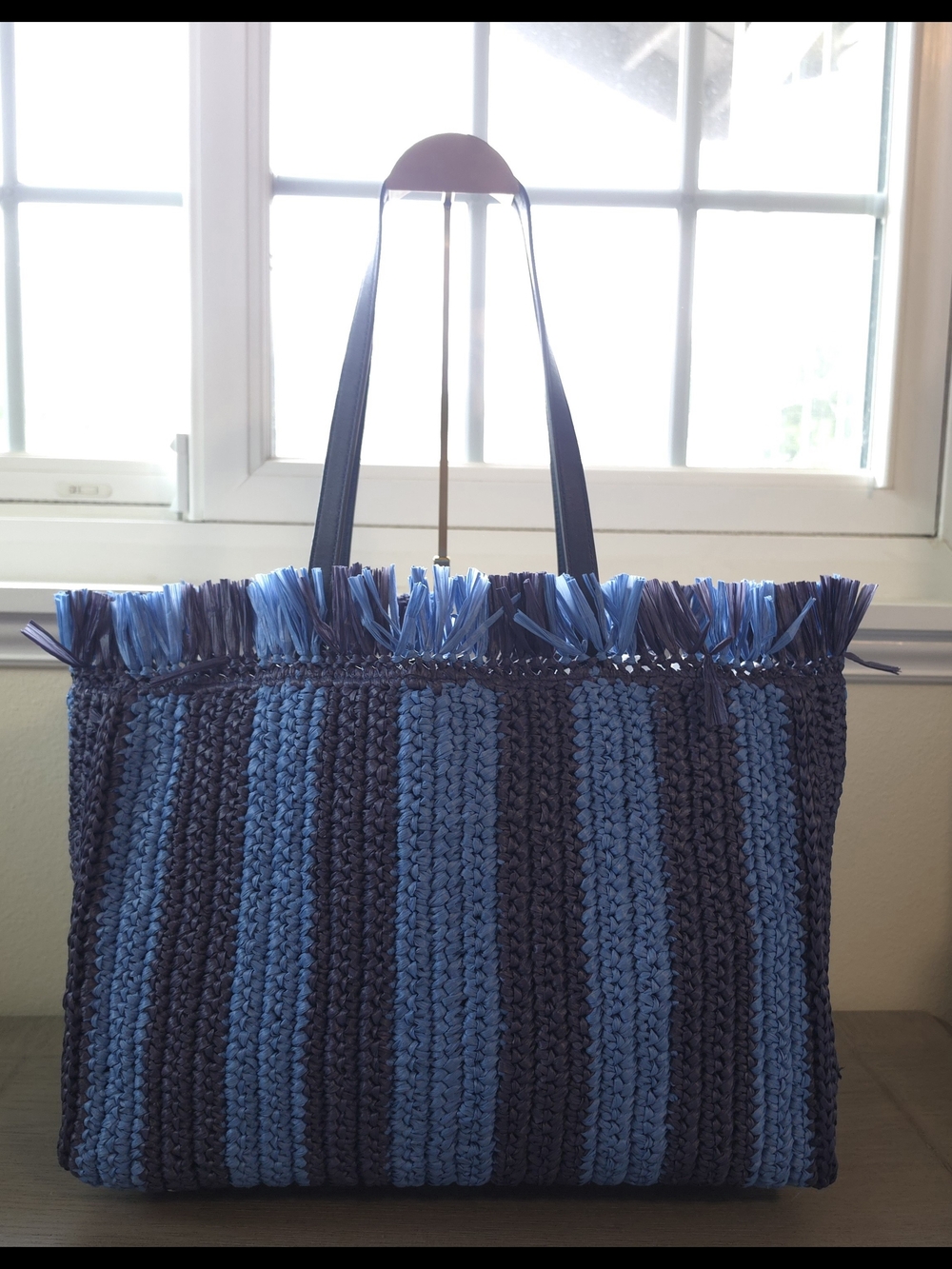 Kate Spade blue striped crochet fringe tote - Picture 11 of 11